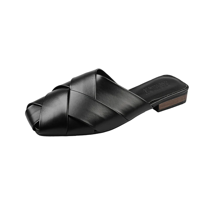 Женские летние вязаные кожаные шлепанцы SLHJC сандалии на низком квадратном