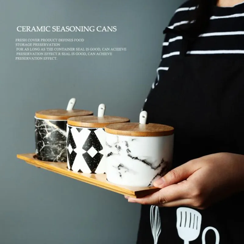 Керамические банки для приправ с мраморным узором крышкой ложкой баночка специй