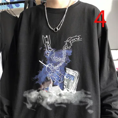 

Japanese round neck long-sleeved T-shirt ins loose wild stitching sweater bottoming