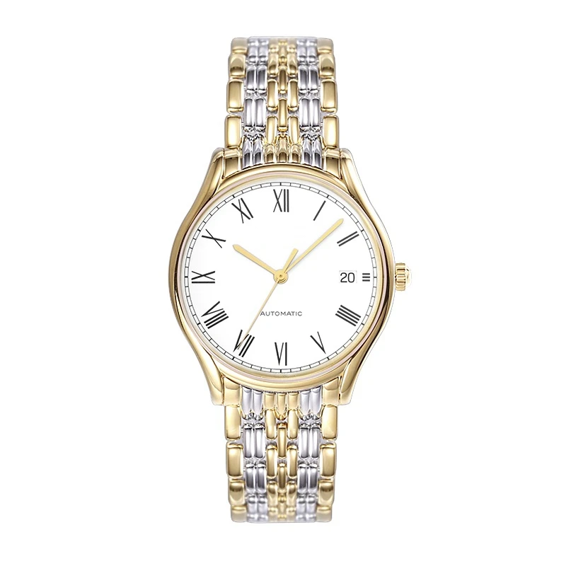 

Высококачественные автоматические механические мужские часы, наручные часы с браслетом из нержавеющей стали, серебристые, золотистые, бел...