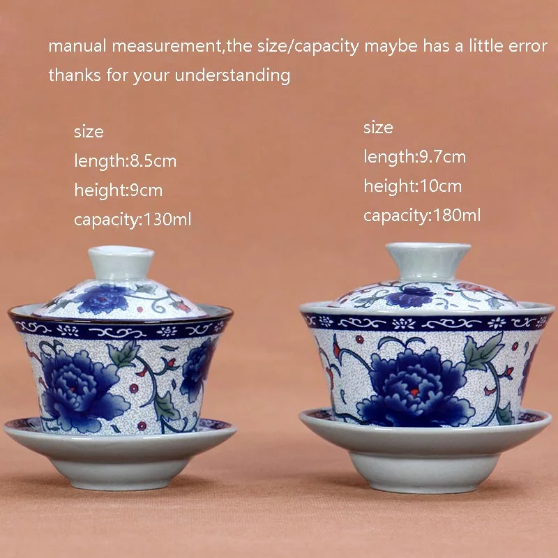 Бело голубой фарфор Gaiwan 130 мл/180 мл керамическая чашка для чая с блюдцем набор