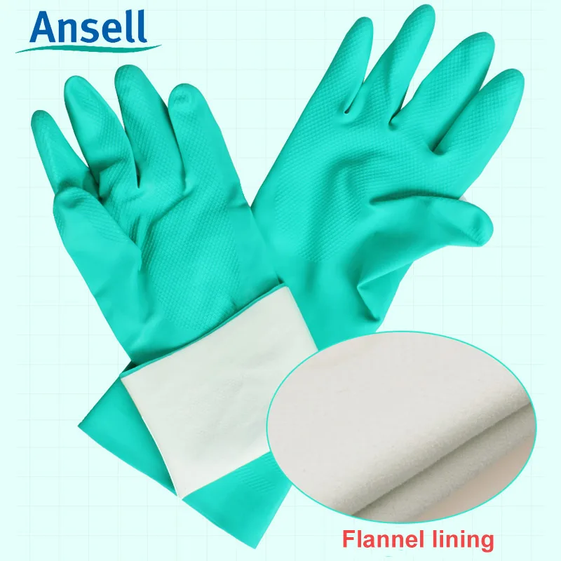 1 pair Ansell химические противоскользящие рабочие перчатки из нитриловой резины, кислота и щелочь, водонепроницаемые противоскользящие перчатки, промышленная лаборатория - Цвет: 1 pair