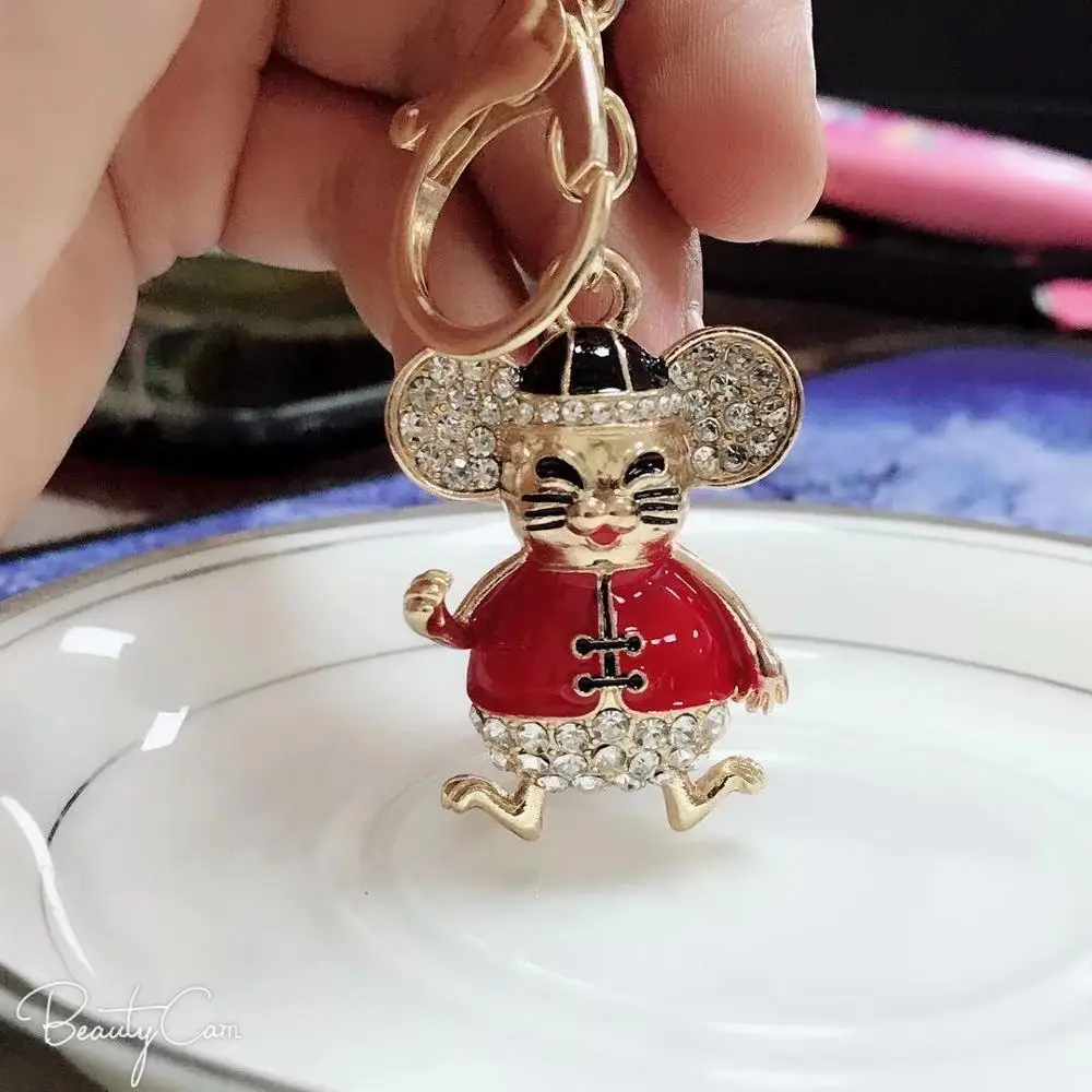 Новогодняя Милая эмалированная Сумочка в виде мышки с кристаллами Брелоки для