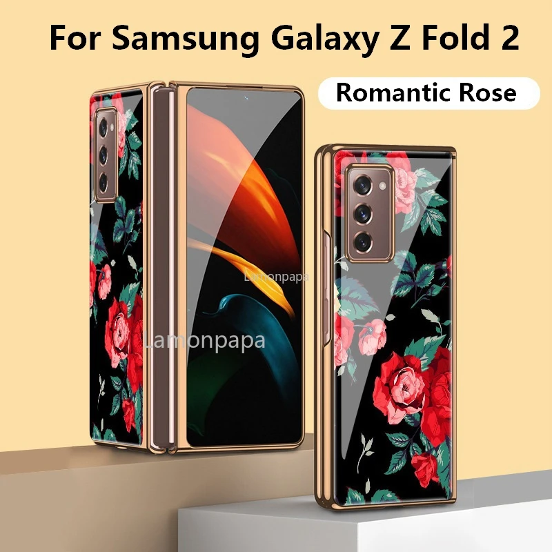 women vintage rose phone case for samsung galaxy z fold2 5g case w2021 tempered glass protective shell for samsung z fold 2 case free global shipping