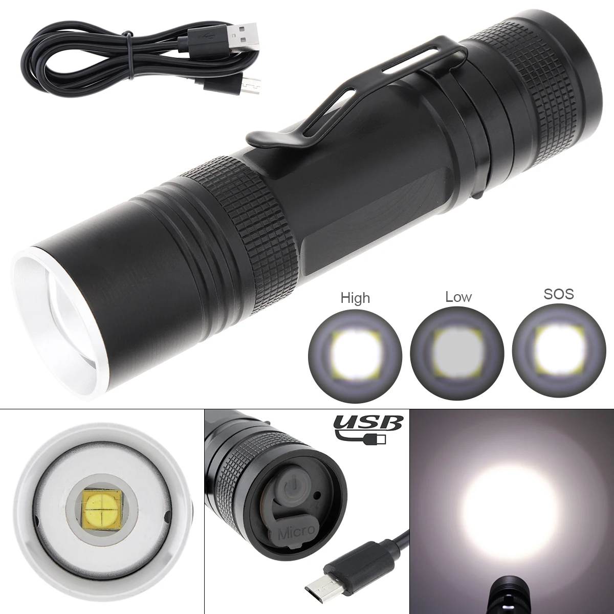 

Super Bright 500m 2000LM P50 LED Telescopic Focusing Flashlight Support 3 Lighting Modes Waterproof with Rechargeable Battery