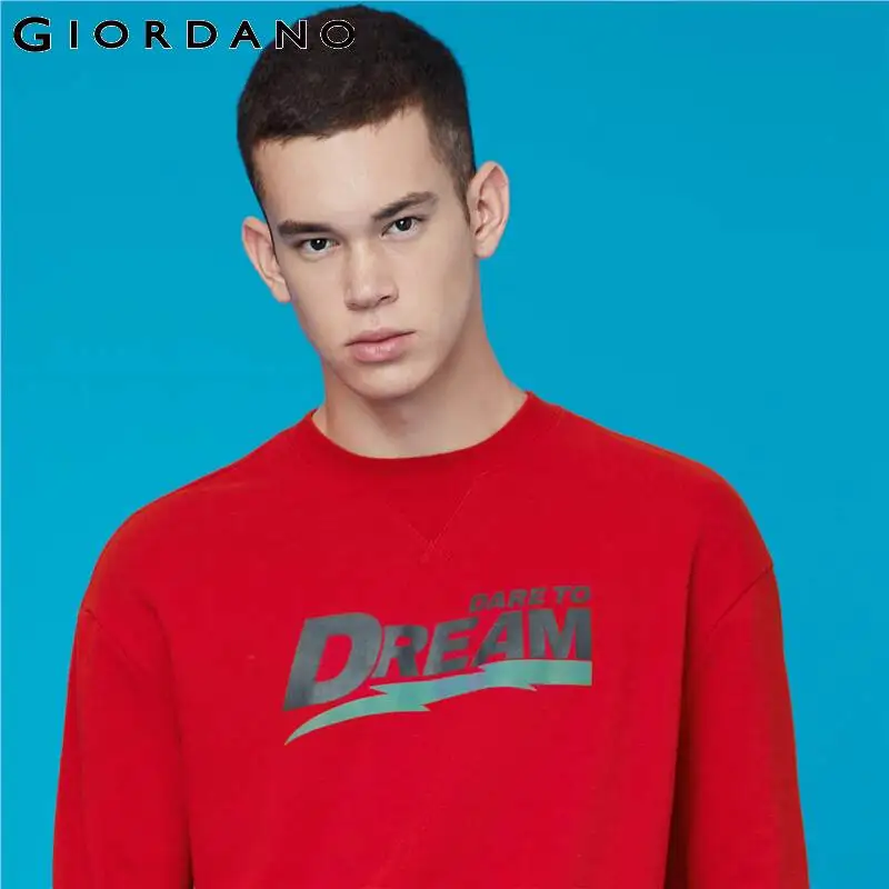 Giordano мужской джемпер с печатным принтом dare to dream на груди имеет круглый вырез под