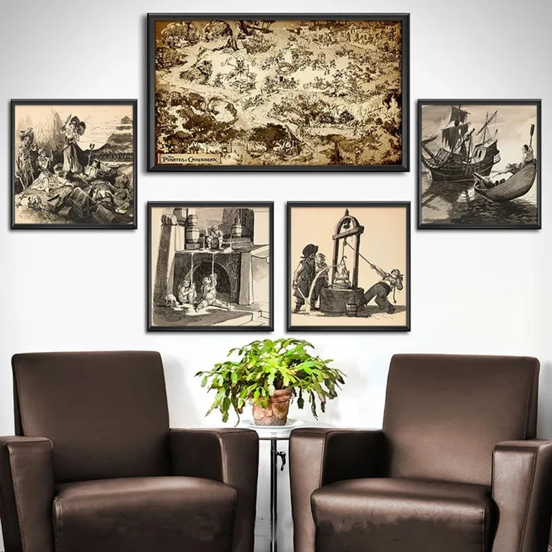 

Pirates of the Caribbean Map Canvas Painting Wall Art Disney World Concept Art Disneyland Magic Kingdom Adventureland Posters