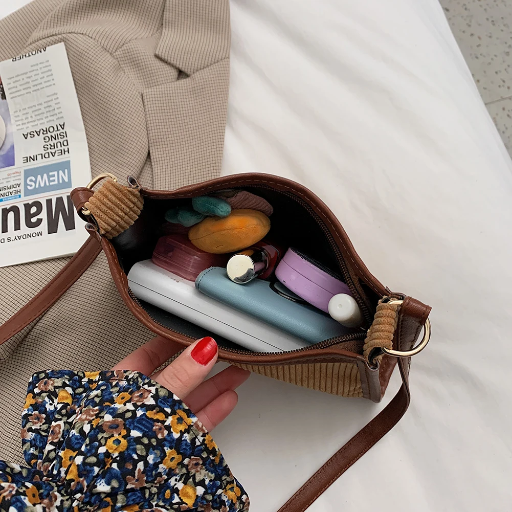 

Retro Women Underarm Bag Square Zipper Corduroy Solid Female Shoulder Bags Fashion Ladies Crossbody Bags sac bandoulire femme