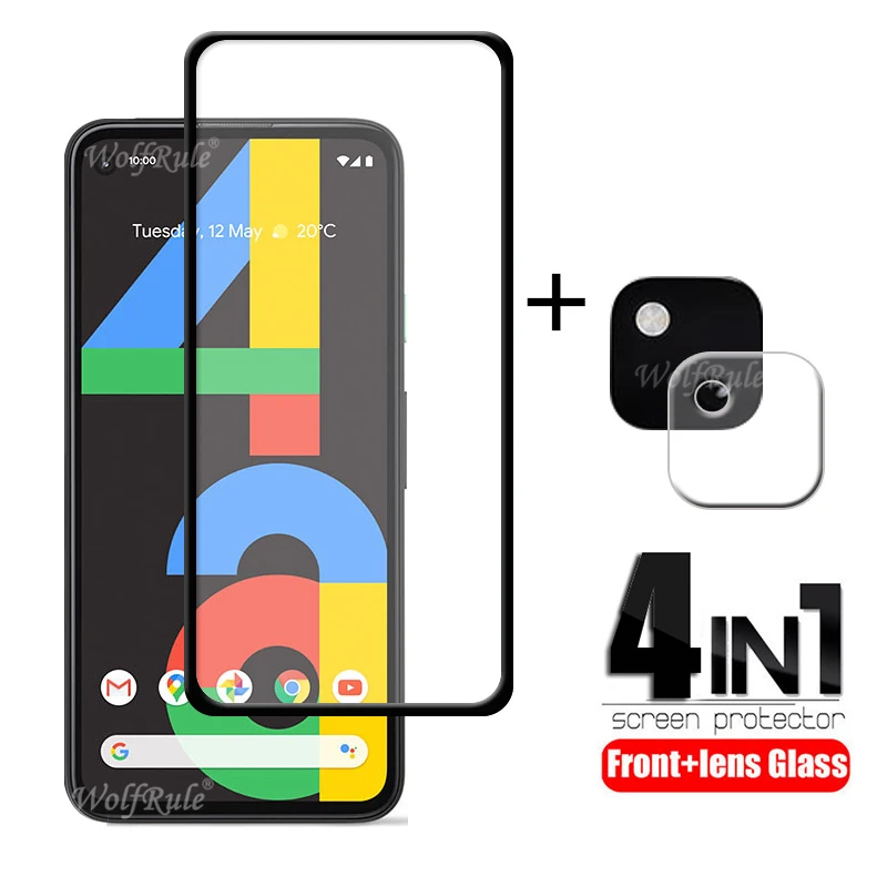 4 en 1 para Google Pixel 4a vidrio para Google Pixel 4a vidrio templado pegamento completo Protector de pantalla HD para Google Pixel 4a Cristal de lente-0