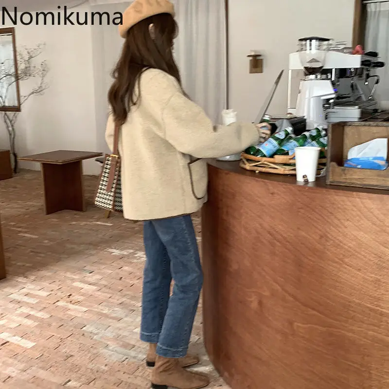 Nomikuma темпераментное пальто в Корейском стиле свободного кроя контрастных цветов