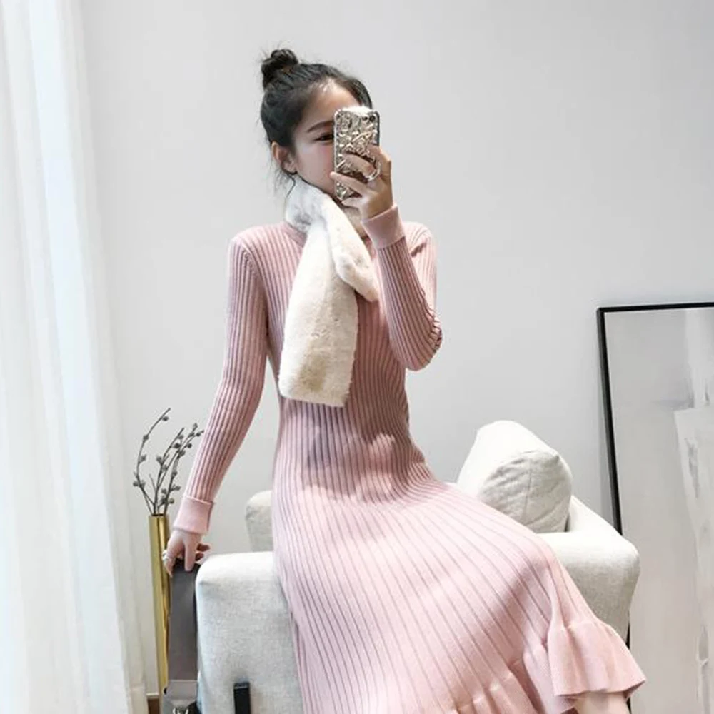 Новинка элегантное осенне зимнее толстое платье свитер макси с русалочкой