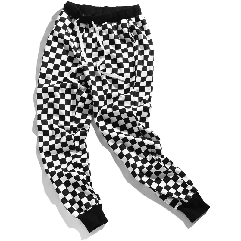 Брюки в клетку мужские женские хип хоп с высокой талией клетчатые брюки