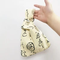 htj 03 chinese calligraphy style bartack wrist bagwomen clutch bag cotton cloth bag for contain key and mobile phone and money
