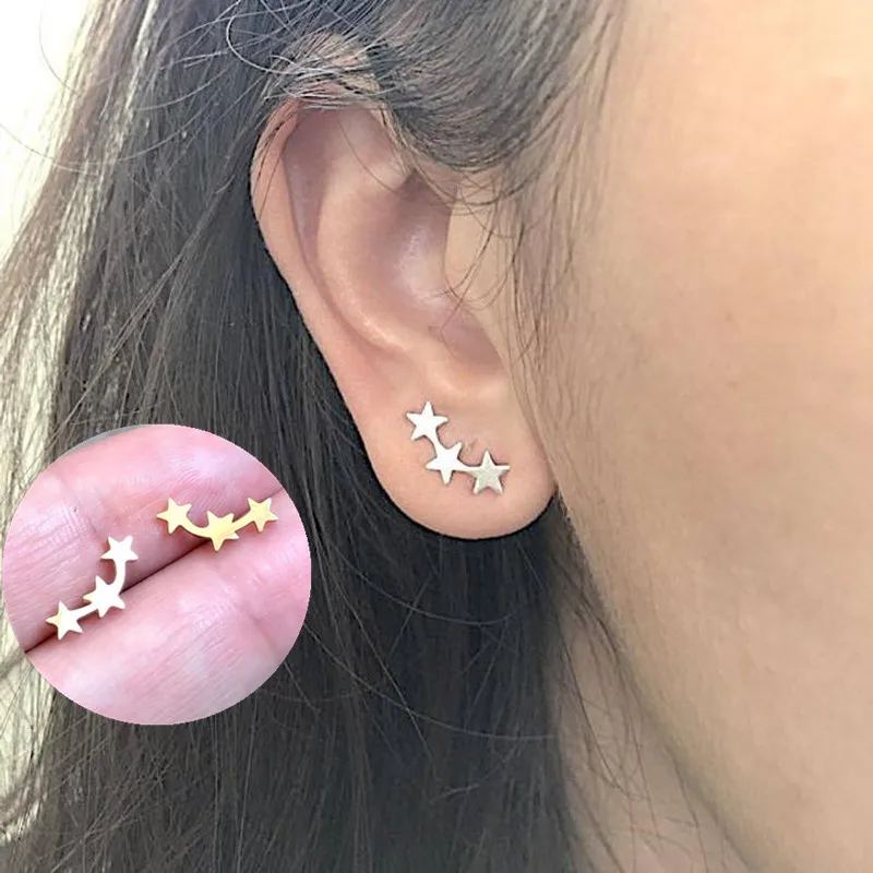 Изящные серьги из нержавеющей стали с 3 маленькими звездами минималистичные