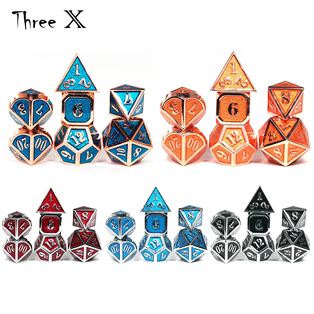 7 шт многогранные металлические игральные кости DND установленные D20 коллективных