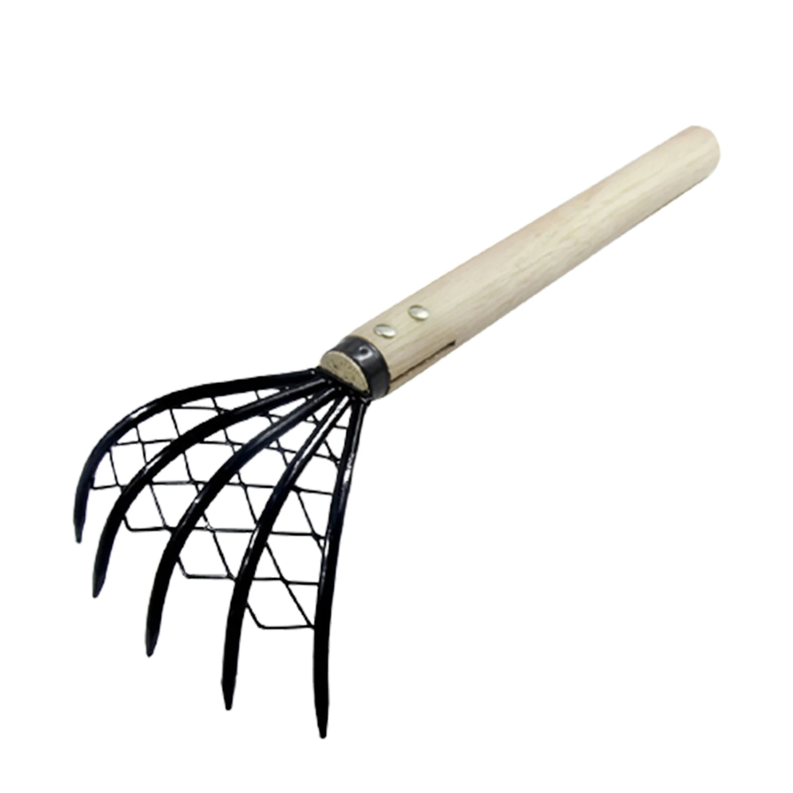 

5-Tine Hand Claw Rake with Wooden Handle Durable Long Lasting Convenient Portable Anti-Rust for Beach Garden ALS88