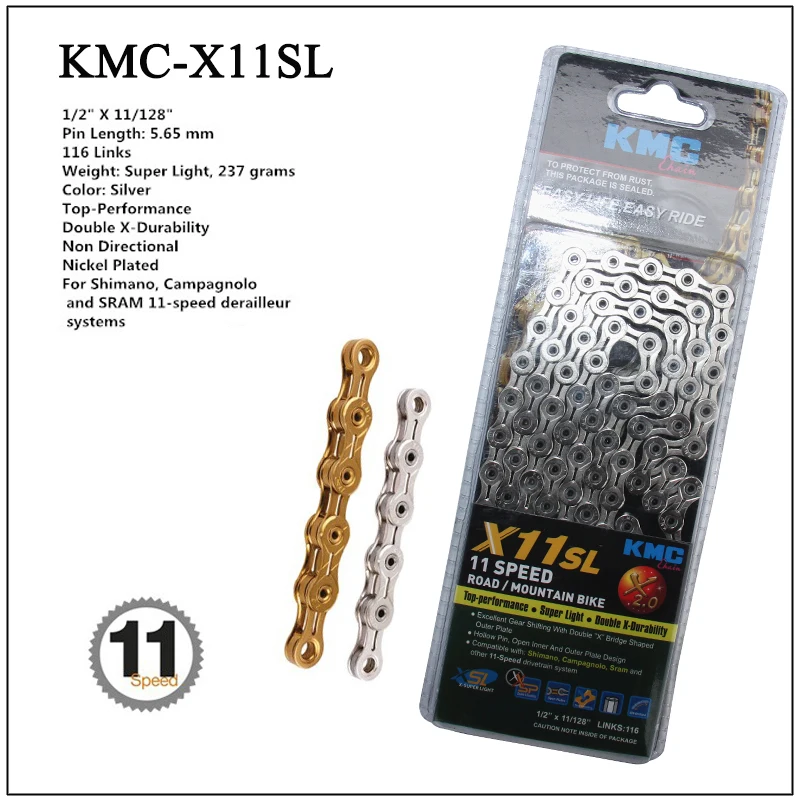 KMC X8 X9 X9sl X10 X10sl X11SL X12 велосипедная цепь 9S 10S 11S золото для MTB/шоссейного велосипеда для Shimano/SRAM 8 9 10 11 скорость 116л/цепь