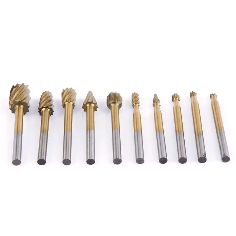 

10pcs HSS Grinding Bit Set 3.9cm/1.53inches 3mm/0.11inches Wood Carving Tools Grinding Head Engraving Cutter