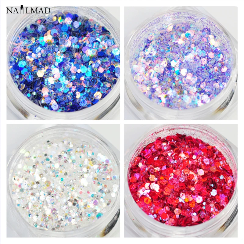 1 коробка сверкающие цветные блестки для ногтей лазерные пудра пылезащитные