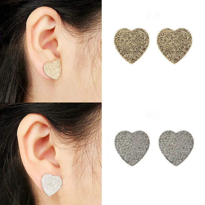 2020 новые серьги-гвоздики в форме сердца с блестками золотые серебряные