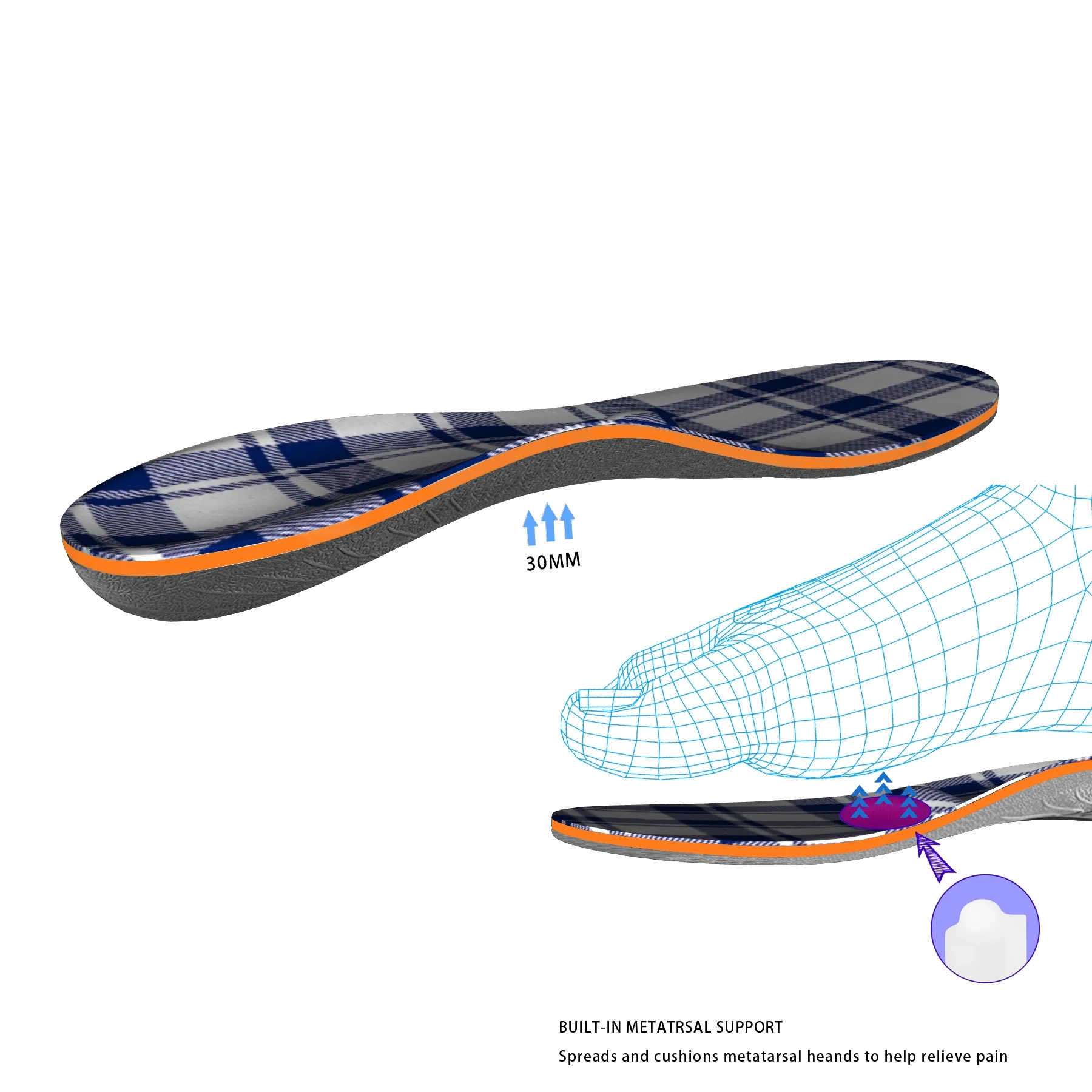 Стельки с поддержкой свода стопы в синюю полоску стельки для обуви из пены