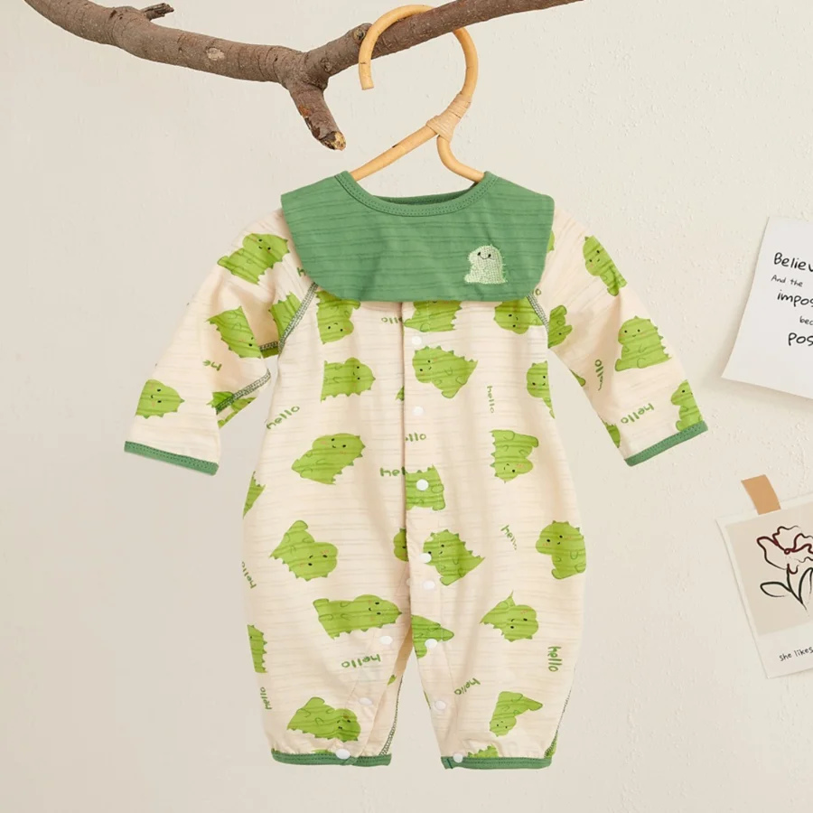 

Infant Toddler Unisex Baby Summer Clothes Short Sleeve Cotton Rompers One Piece Front Open Pajamas Jumpsuit with Bibs 2Piece Set