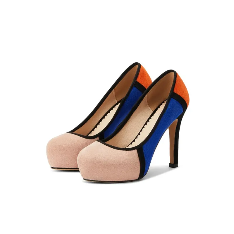 PXELENA/Лидер продаж модные разноцветные туфли на шпильке с круглым носком без