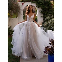 2022 boho spaghetti straps wedding dress a line backless 3d flowers bride open back new dress princess floor length bridal gown
