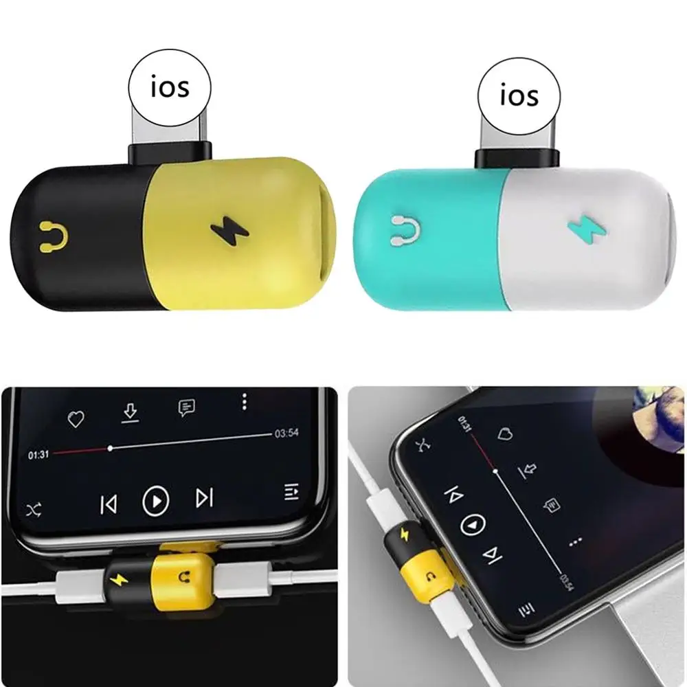 2 в 1 аудио адаптер с двумя USB портами для зарядки iphone 7 8 Plus X|Переходники и адаптеры|