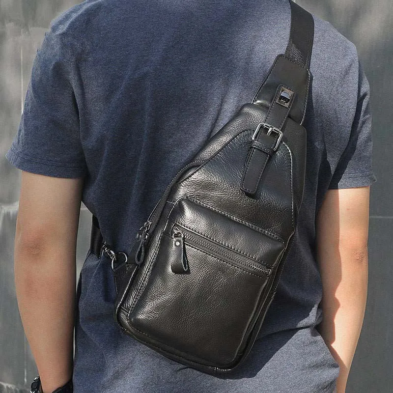 New leather men's chest bag, retro cowhide diagonal men's bag, casual shoulder bag, fashion trendy youth small bag