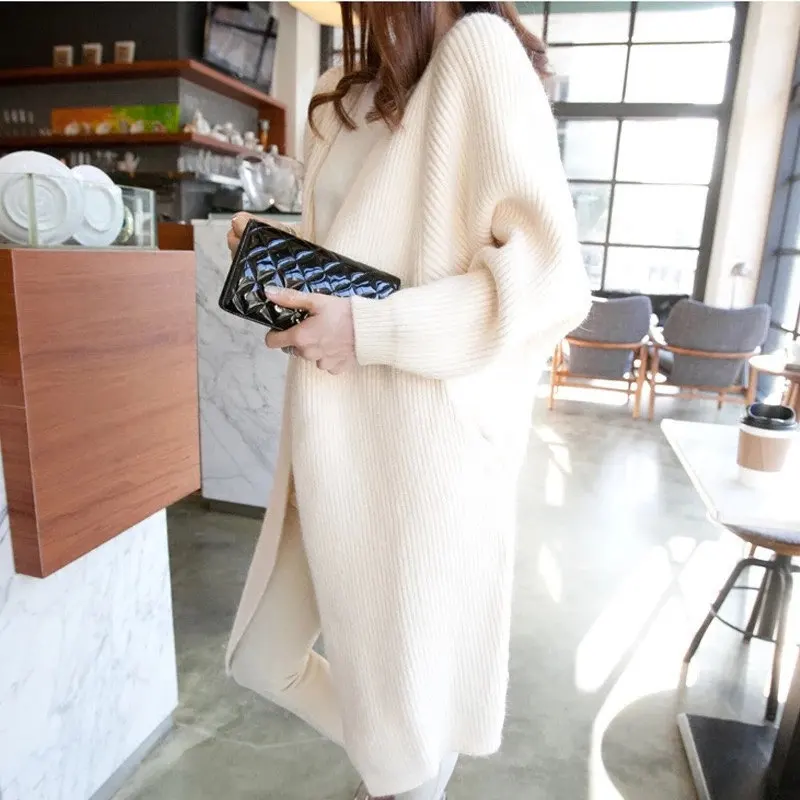 Женский вязаный кардиган с длинным рукавом свободный Однотонный свитер открытым