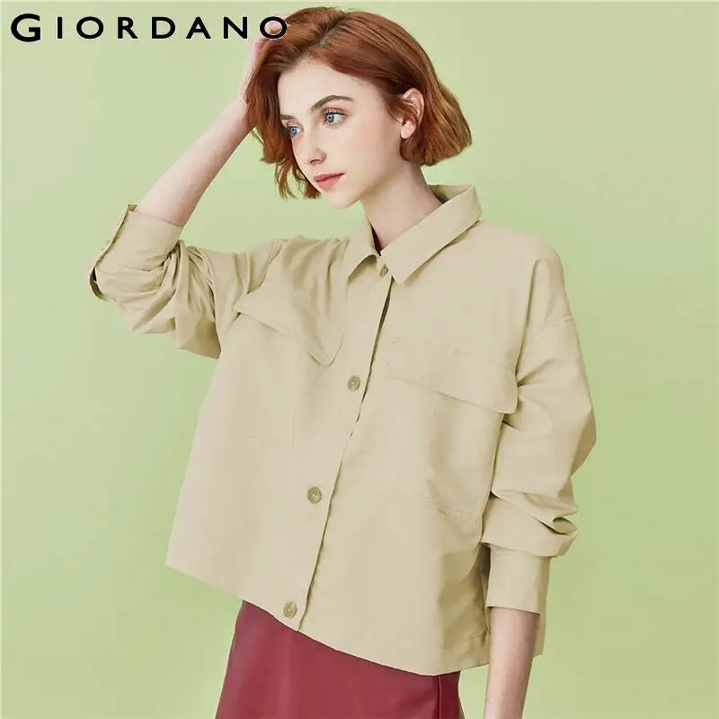 Куртка Giordano Женская Легкая однотонная с отложным воротником Прочная