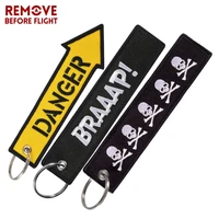3 pcslot danger key chain jewelry embroidery keyring chain for aviation gift customize key fob remove before flight keychains