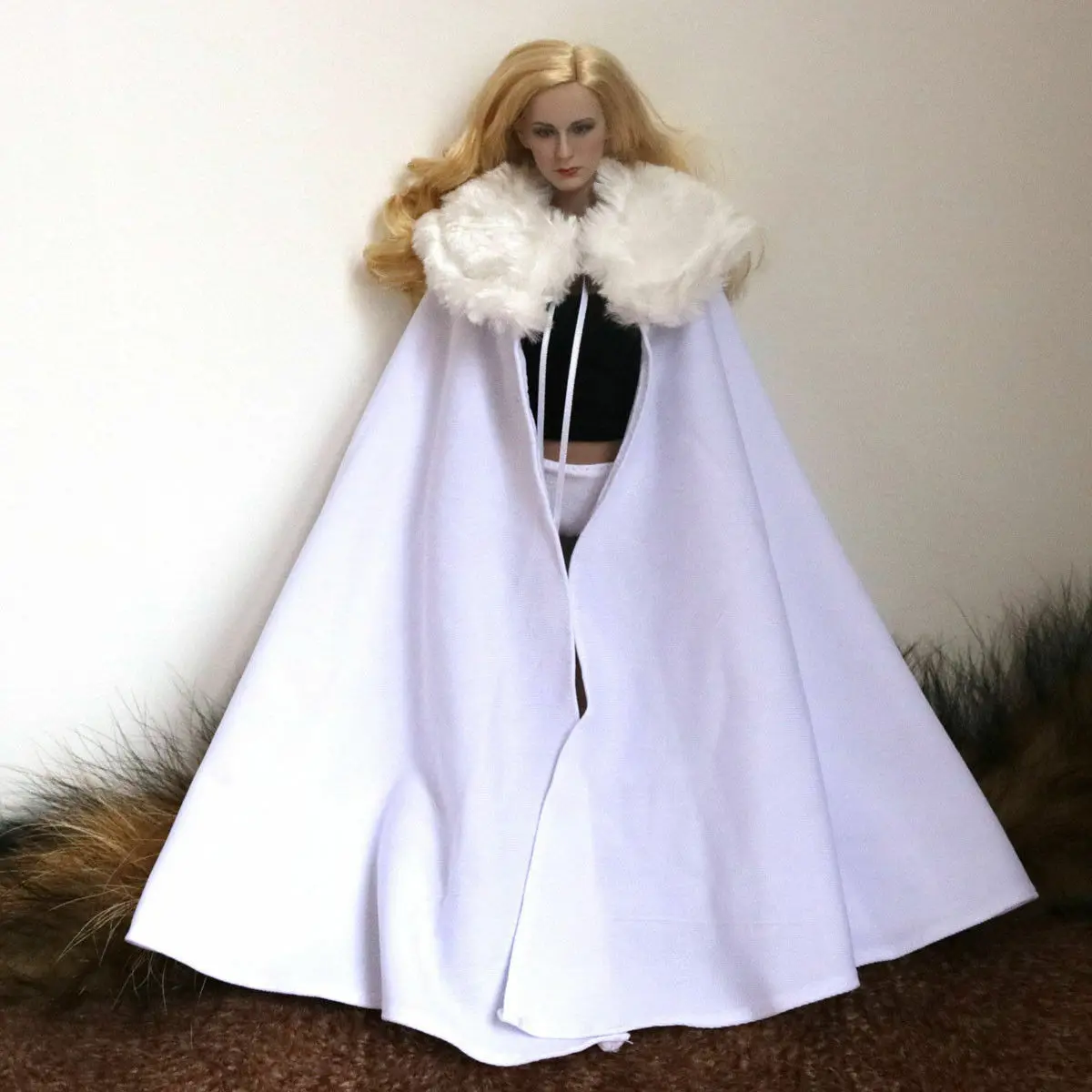 

1:6 Scale White With Fur Collar Cloak Cape For 12" Female Male Body Doll Toy