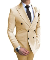 new beige mens suit 2 pieces double breasted notch lapel flat slim fit casual tuxedos for weddingblazerpants