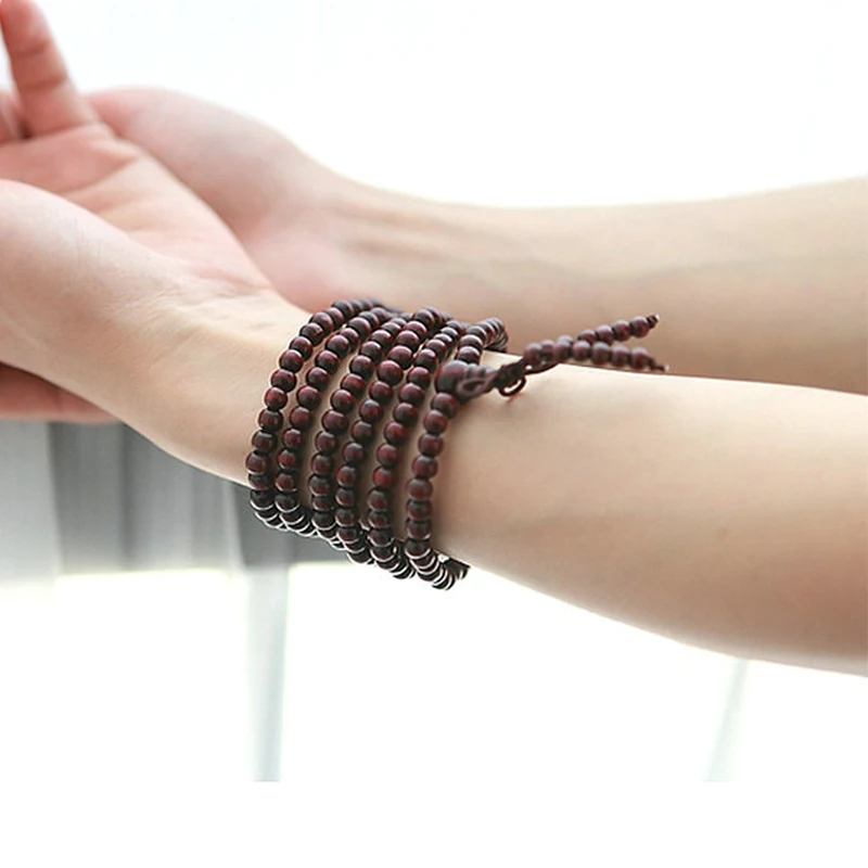 

9 Colors Natural Wood Beaded Buddha Bracelet Stackable Unisex Buddhist Tibetan Prayer Knot Bangles Birthday Festival Dinner Gift
