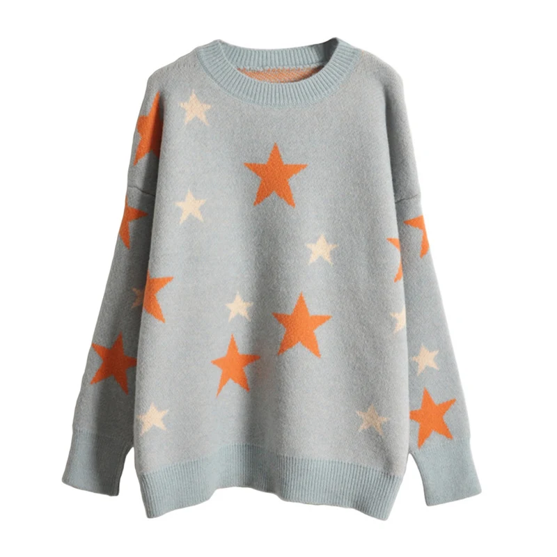 TIGENA Beautiful Stars Big Size Sweater Women Jumper 2019 Autumn Winter Loose Oversize Knit Pullover Female Green Yellow | Женская