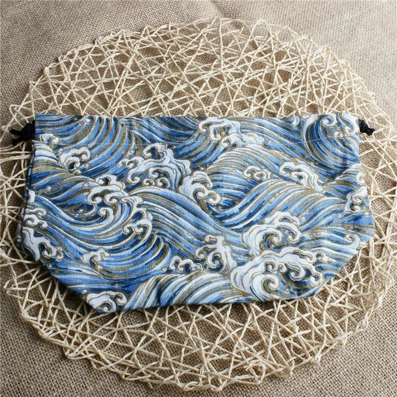 PACGOTH винтажный Японский стиль синяя волна узор холст шнурок Ланч сумка свежесть