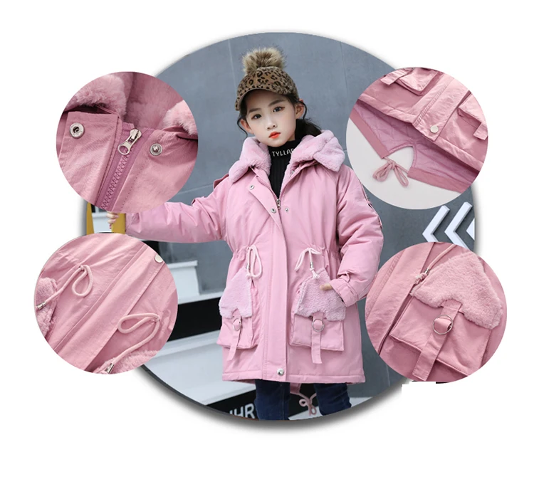 

Winter Faux Fur Jacket For Girl Teenager Coat Fleece Girls Windbreaker Rabbit Fur Lining Hooded Coats Thick Outerwear TZ581