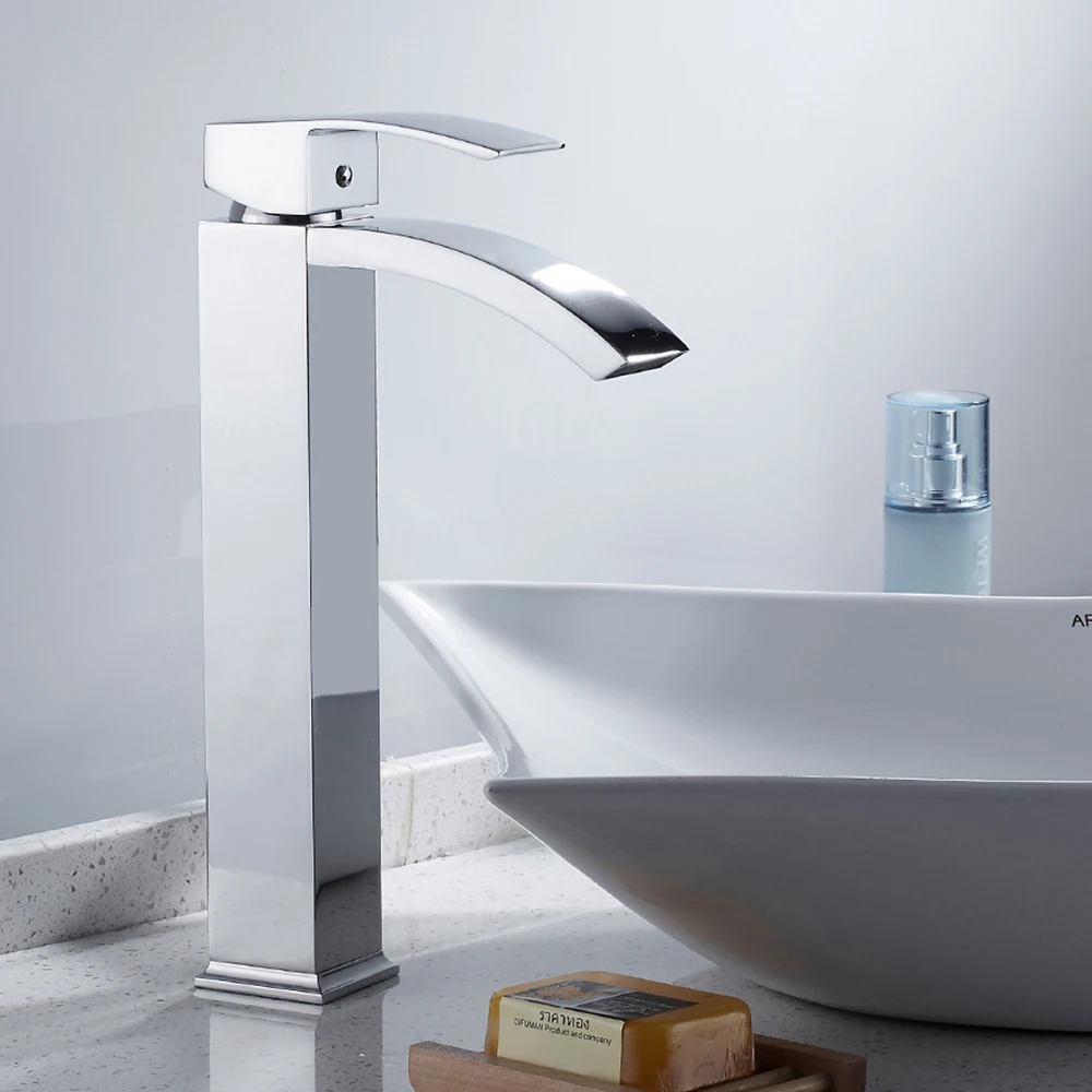 

Modern High Bathroom Sink Faucet Brass Single Handle Single Hole Hot and Cold Mixer Sink Tap Deck Mounted Torneira
