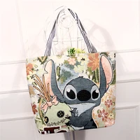disney stitch minnie mickey mouse canvas bag casual shoulder handbag shopping bag winter new cartoon pattern