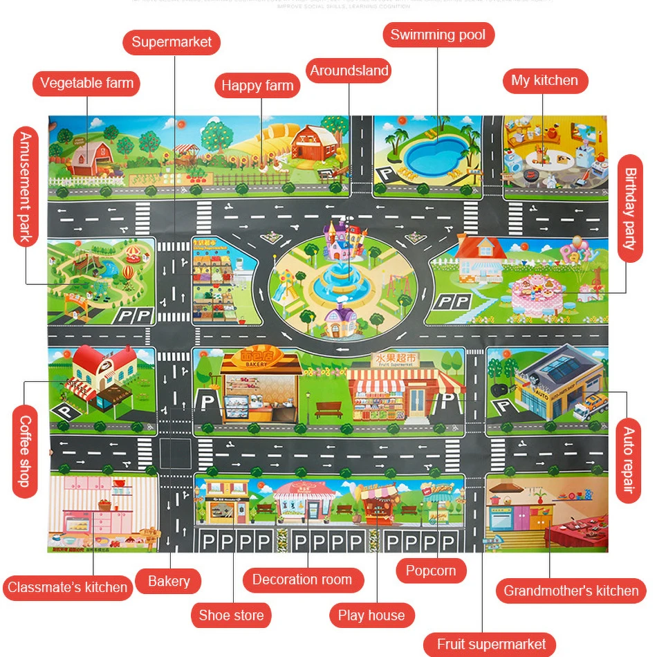 Дорожный Коврик для детей игровой коврик детская дорожная карта игрушки