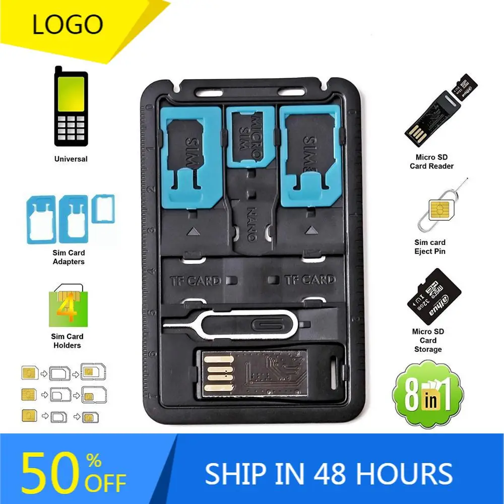 

All in One Credit Card Size Slim SIM Adapter kit with TF card reader & SIM Card Tray Eject Pin, SIM Card holder