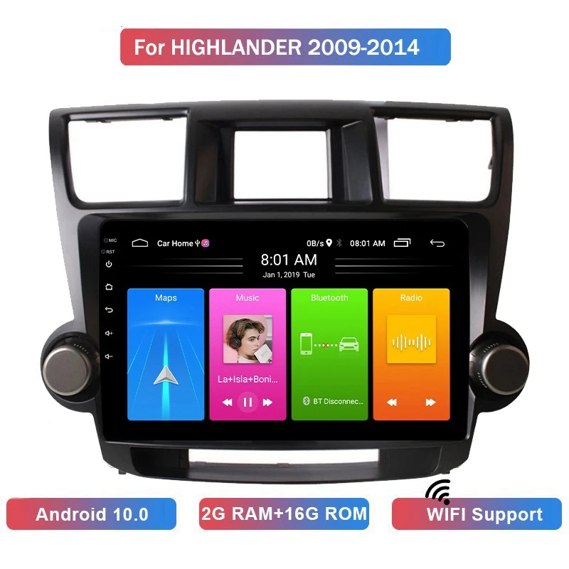 

2 Din Android 10.0 Car MP5 Player Stereo Radio 2+16GB Wifi Bluetooth GPS Navigation for Toyota Highlander 2009-2014