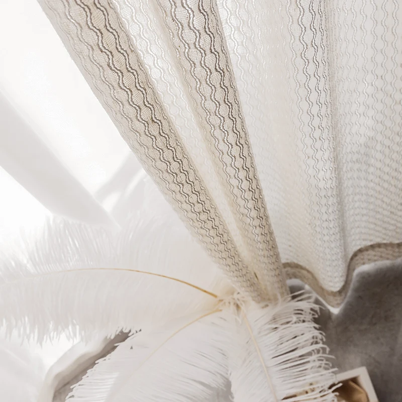 Бежевые занавески с французской вышивкой из хлопка и льна в японском стиле для