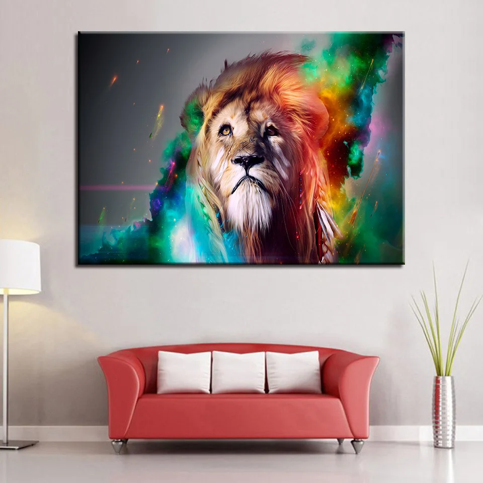Художественная цветная картина с изображением Льва животных абстрактная маслом