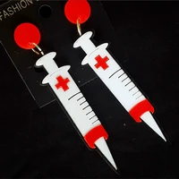 exaggerated white syringe needles acrylic dangle earrings for women punk long drop earring accessories fashion jewelry wholesale