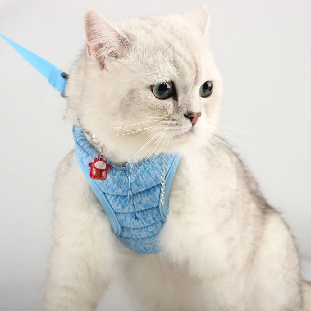 Регулируемый поводок для домашних животных, кошек, котят, поводок для прогулок, поводок для собак, ошейник из полиэфирной сетки