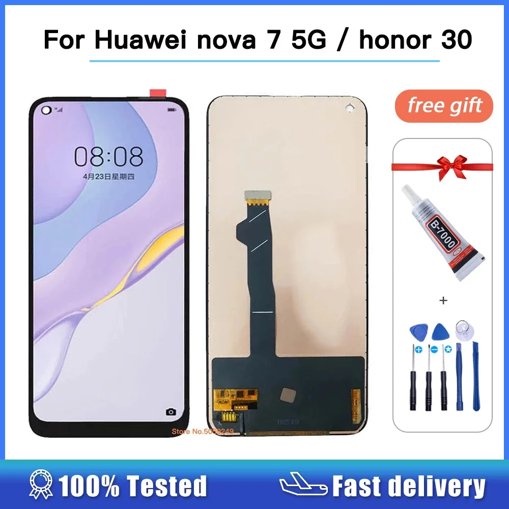 

6.53'' LCD For Huawei nova 7 5G JEF-AN00 NX9 AN20 for Honor 30 BMH-AN10 LCD Display Touch Panel Screen Digitizer Assembly tested