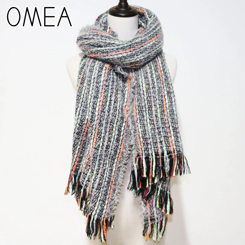 Стильный дизайнерский зимний шарф для женщин трикотажный теплый полосатый